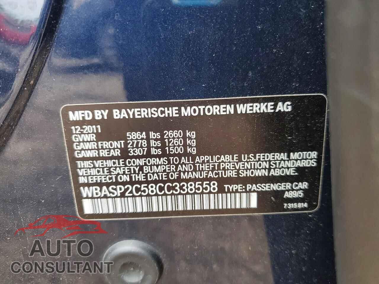 BMW 5 SERIES 2012 - WBASP2C58CC338558