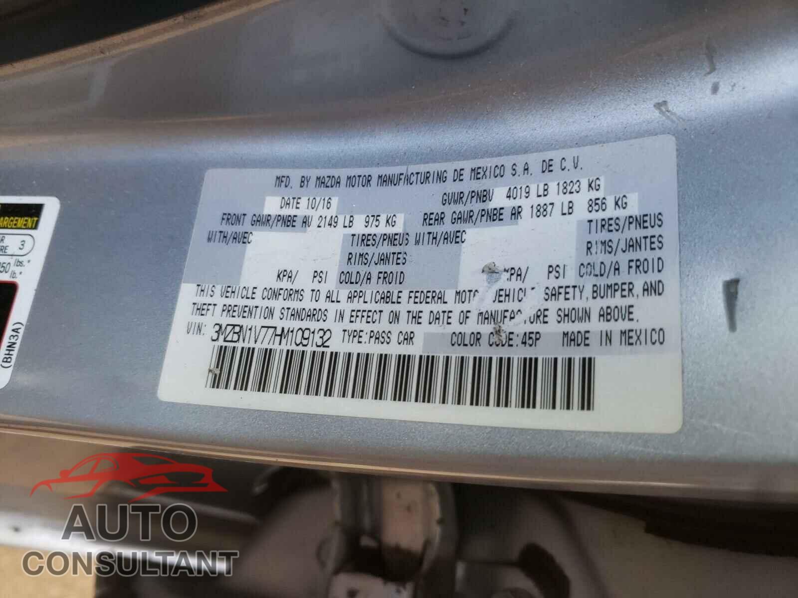 MAZDA 3 2017 - 3MZBN1V77HM109132