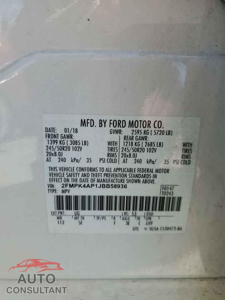 FORD EDGE 2018 - 2FMPK4AP1JBB58936