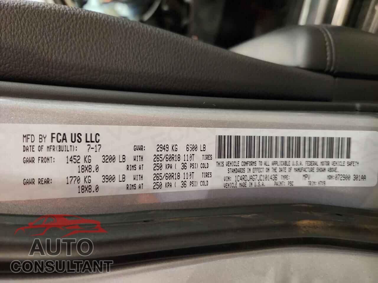 DODGE DURANGO 2018 - 1C4RDJAG7JC101436