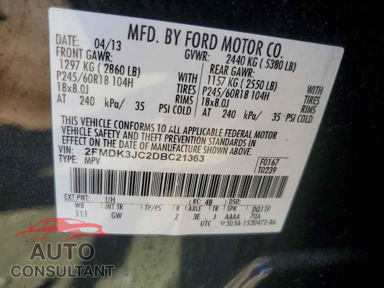 FORD EDGE 2013 - 2FMDK3JC2DBC21363