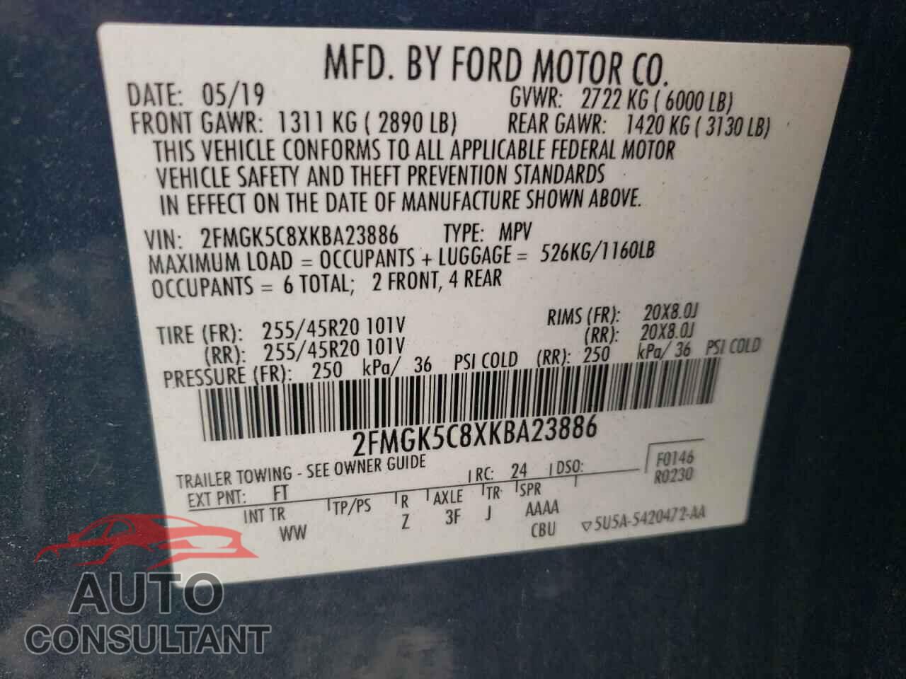 FORD FLEX 2019 - 2FMGK5C8XKBA23886
