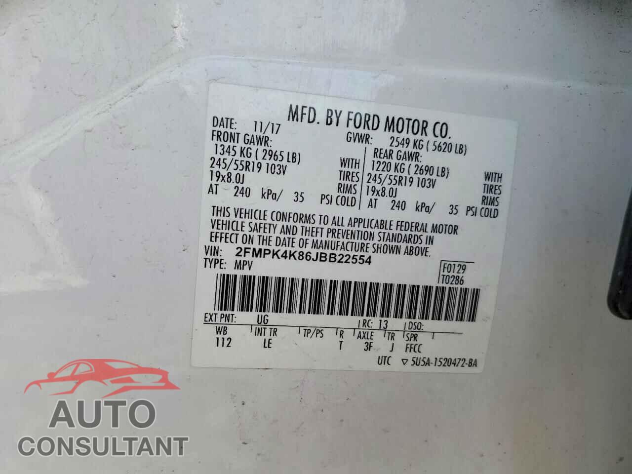 FORD EDGE 2018 - 2FMPK4K86JBB22554