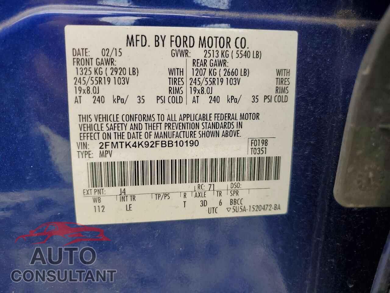 FORD EDGE 2015 - 2FMTK4K92FBB10190