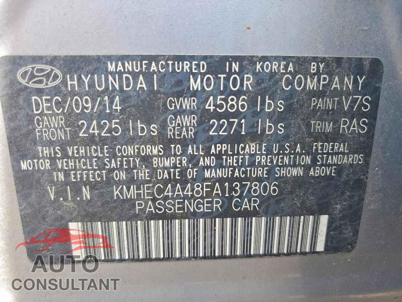HYUNDAI SONATA 2015 - KMHEC4A48FA137806