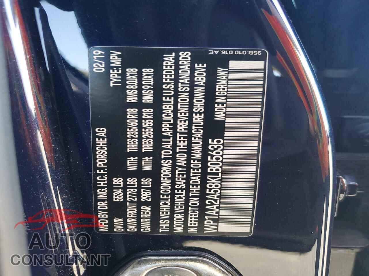 PORSCHE MACAN 2019 - WP1AA2A58KLB05635