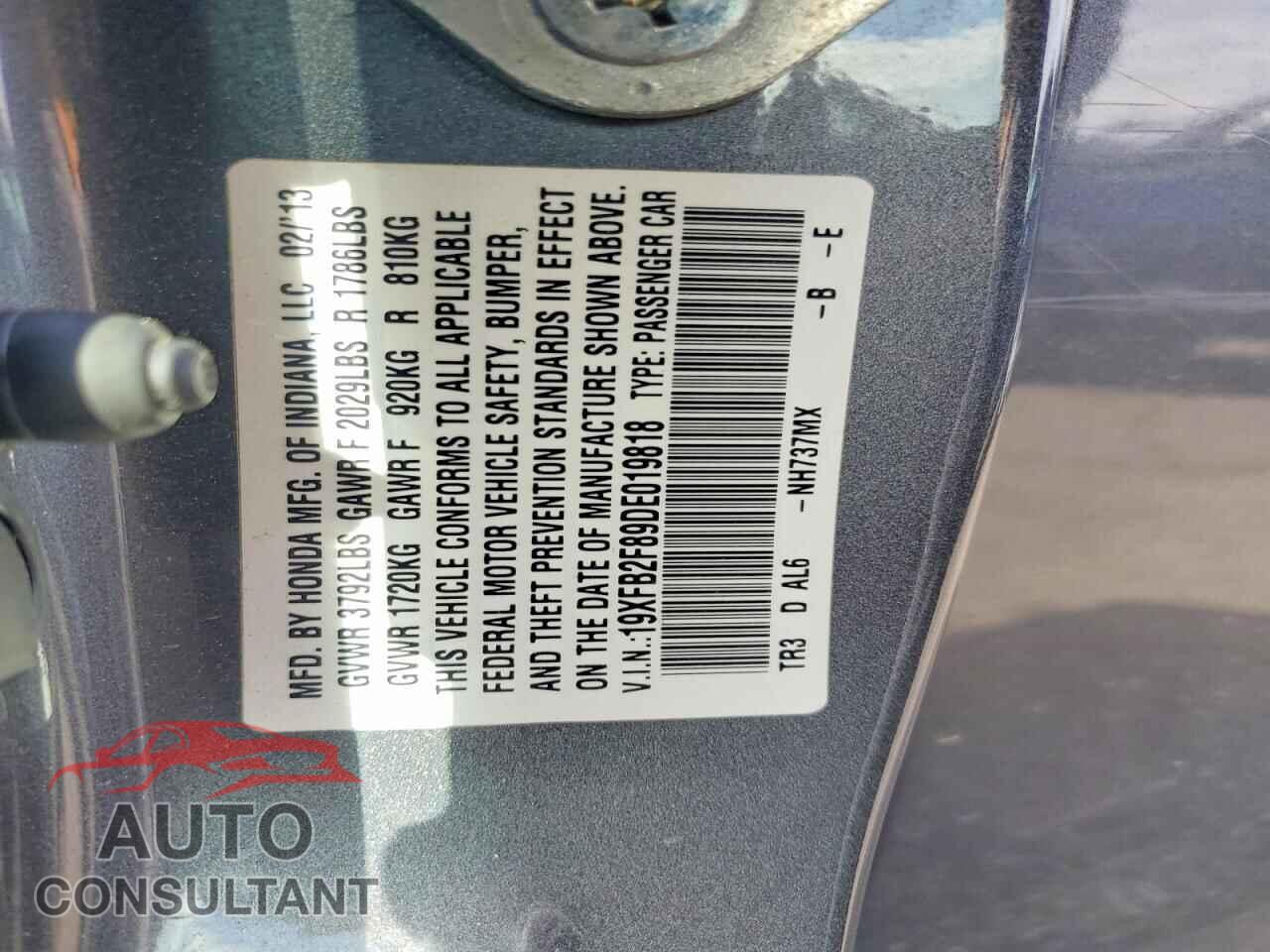 HONDA CIVIC 2013 - 19XFB2F89DE019818