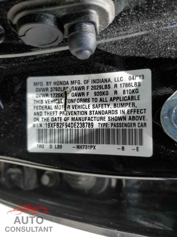 HONDA CIVIC 2013 - 19XFB2F94DE238789