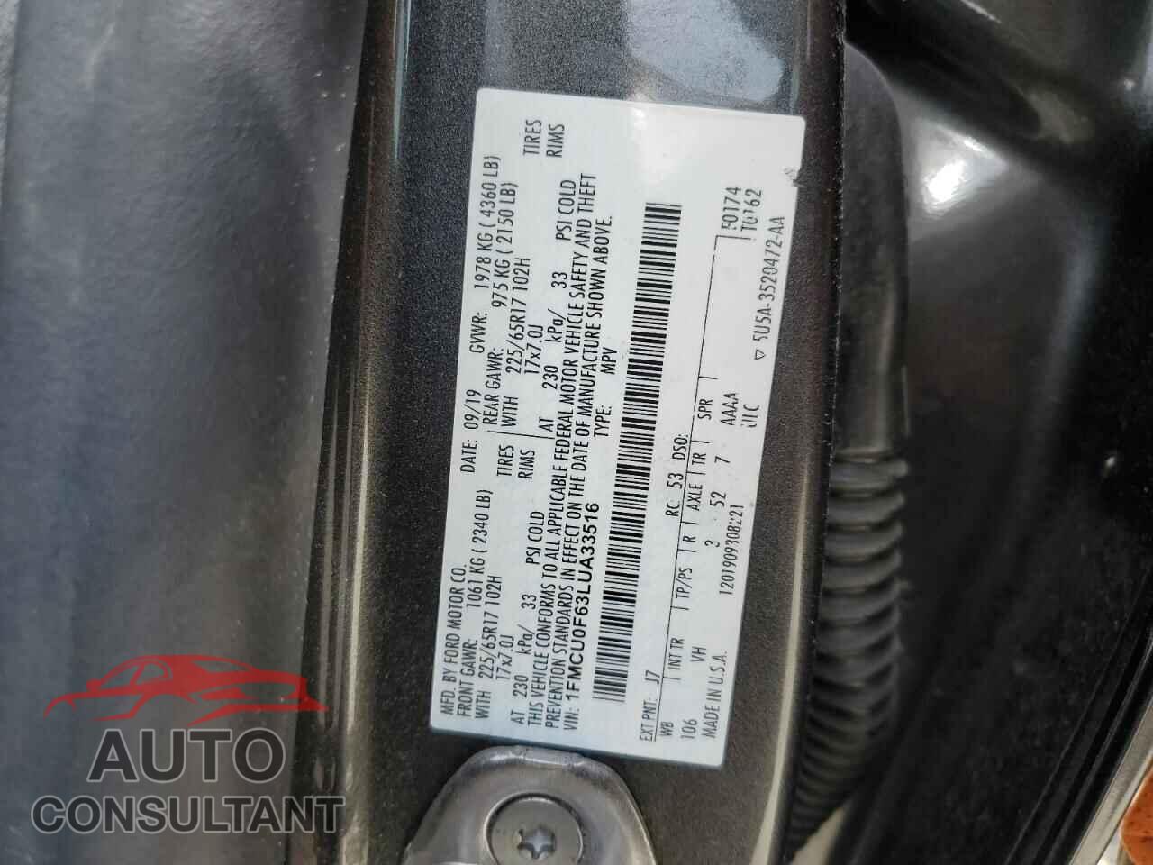 FORD ESCAPE 2020 - 1FMCU0F63LUA33516