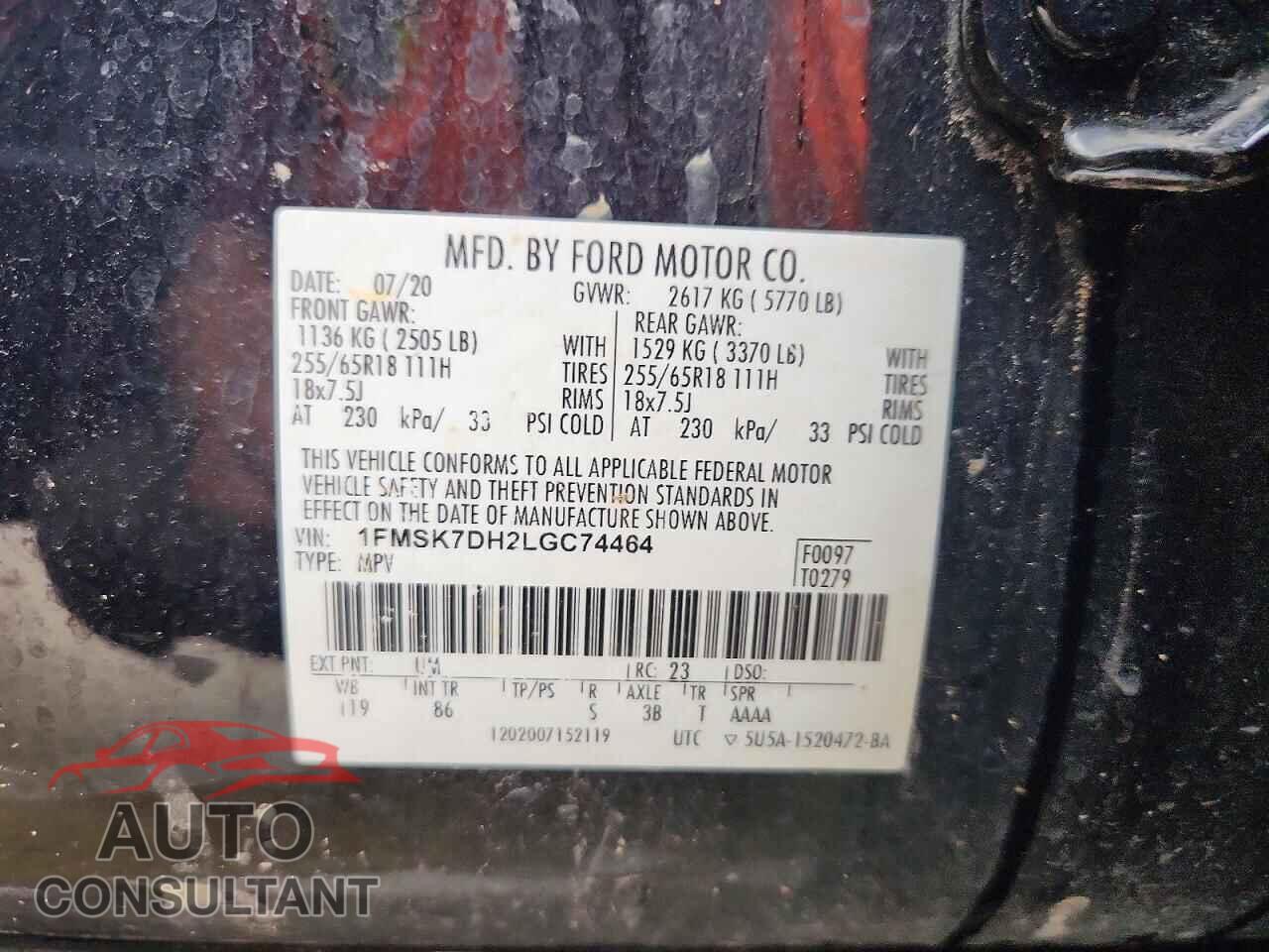 FORD EXPLORER 2020 - 1FMSK7DH2LGC74464