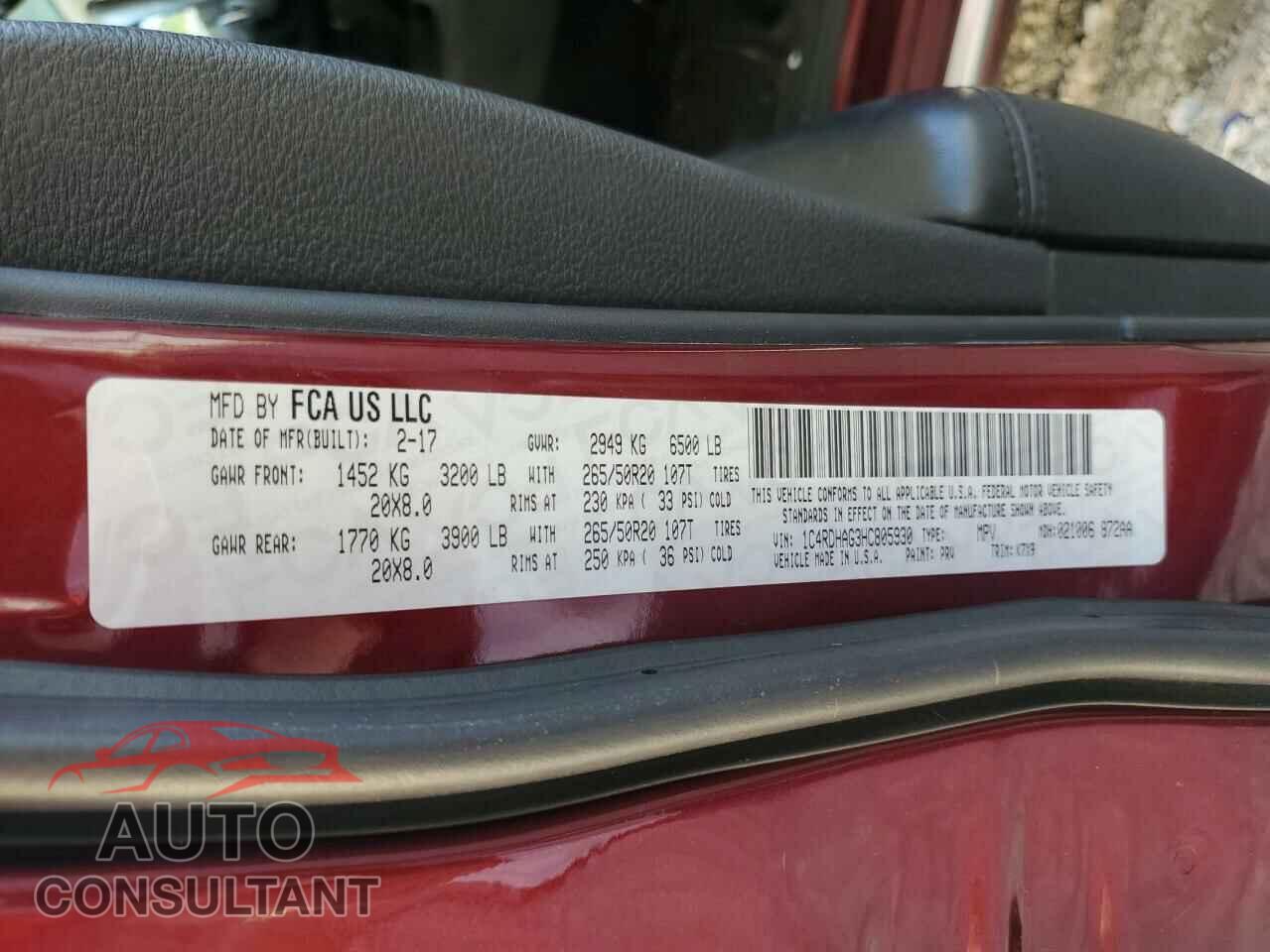 DODGE DURANGO 2017 - 1C4RDHAG3HC805930