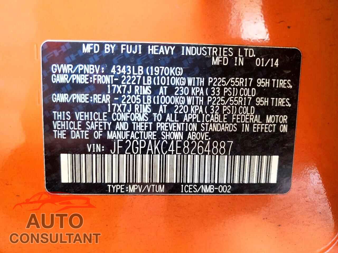 SUBARU XV 2014 - JF2GPAKC4E8264887