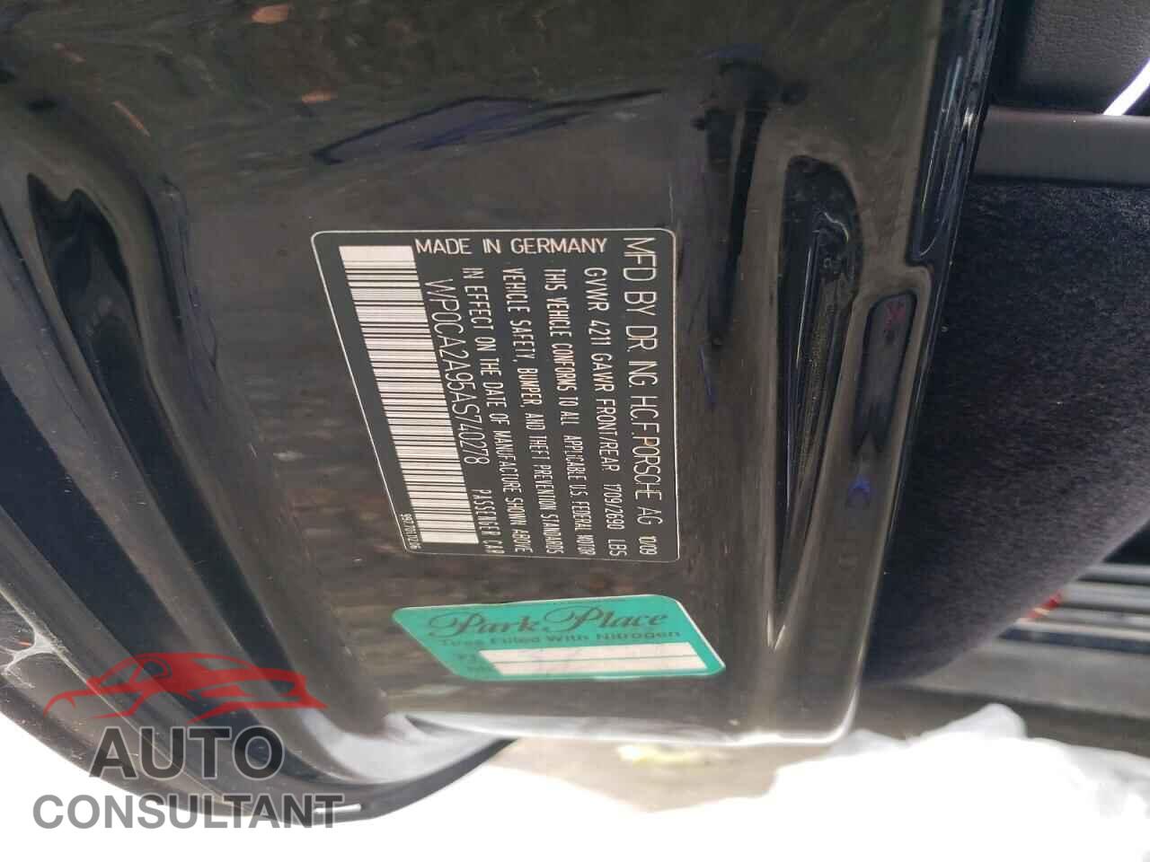 PORSCHE 911 2010 - WP0CA2A95AS740278