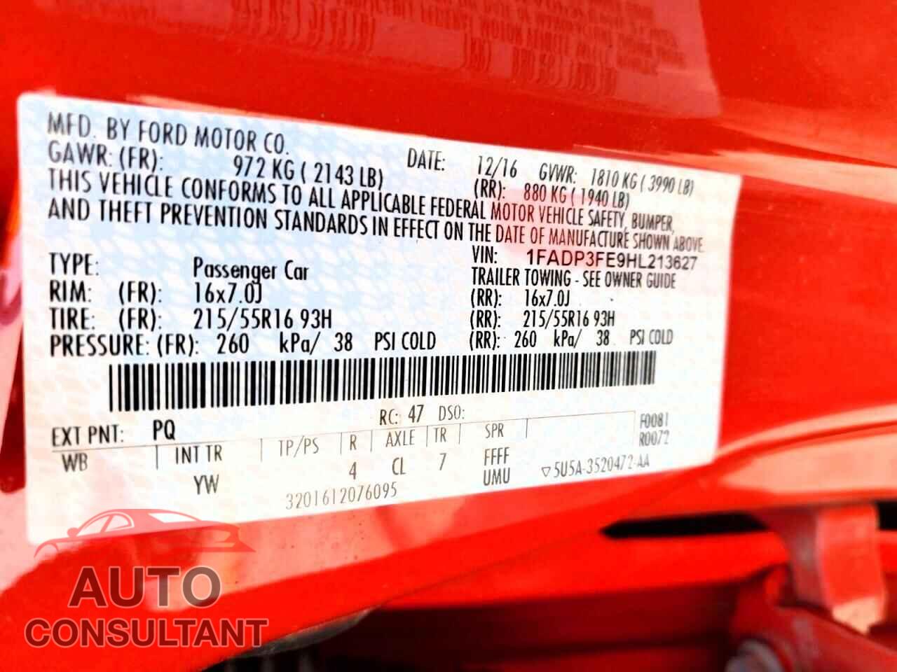 FORD FOCUS 2017 - 1FADP3FE9HL213627