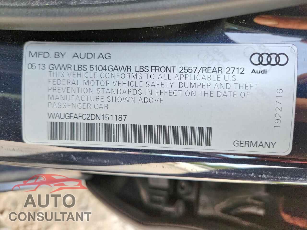 AUDI A6 2013 - WAUGFAFC2DN151187