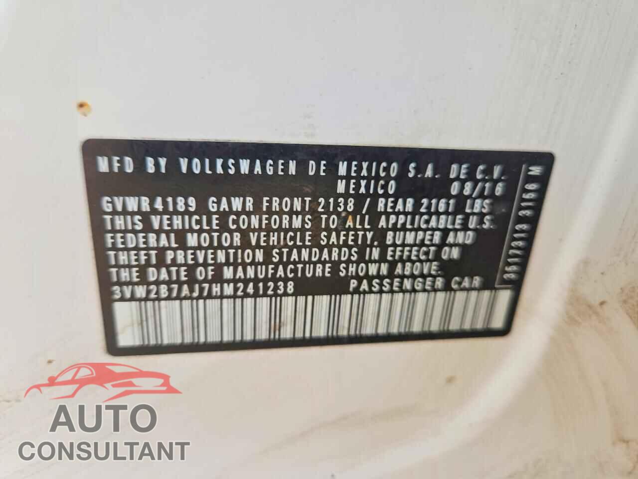 VOLKSWAGEN JETTA 2017 - 3VW2B7AJ7HM241238
