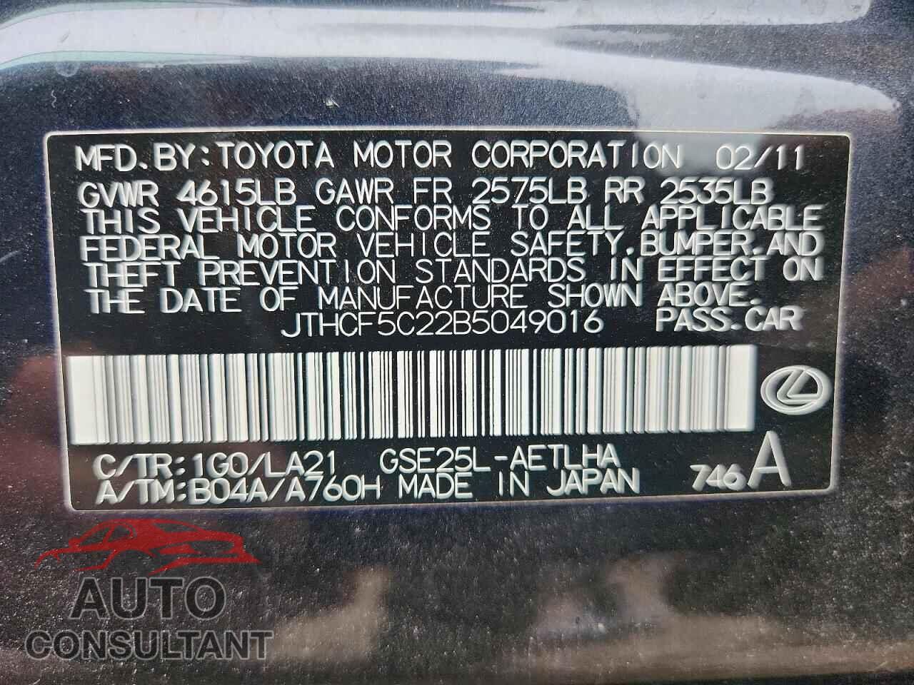 LEXUS IS 2011 - JTHCF5C22B5049016