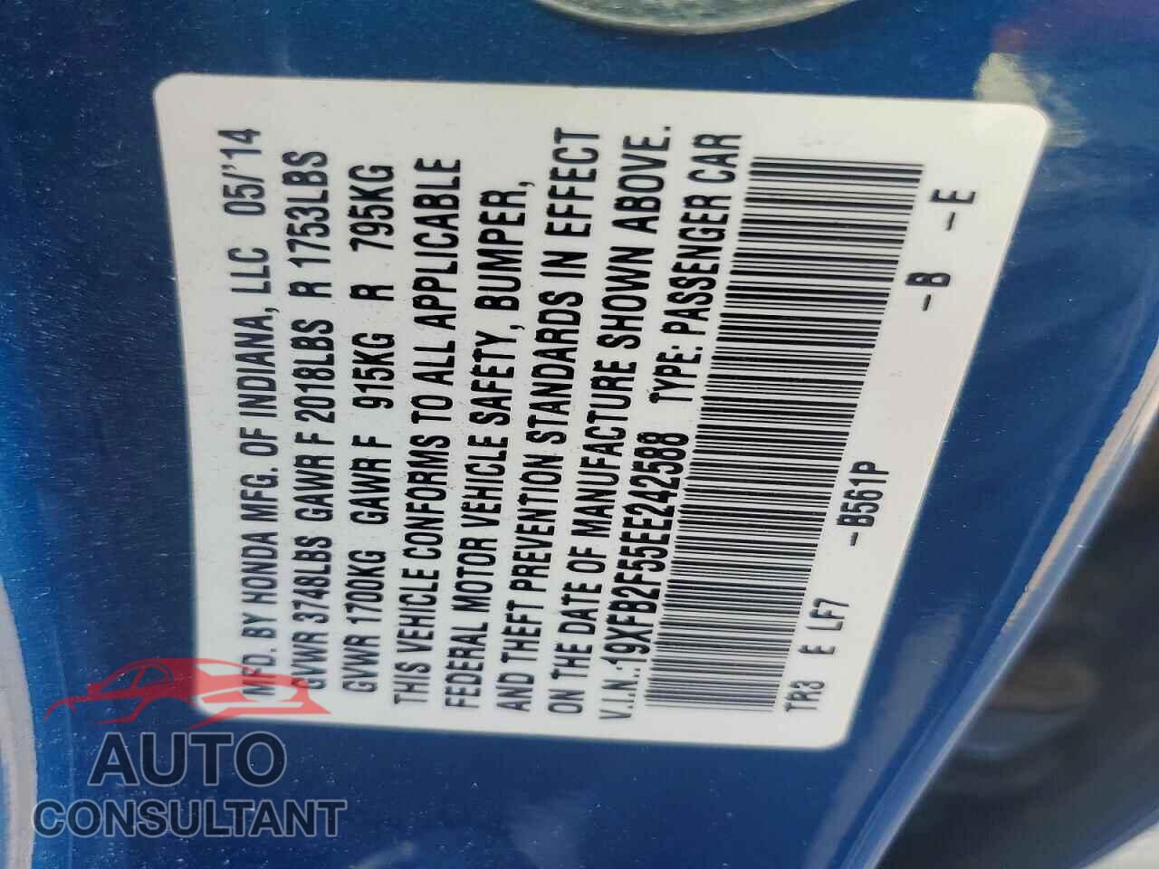HONDA CIVIC 2014 - 19XFB2F55EE242588
