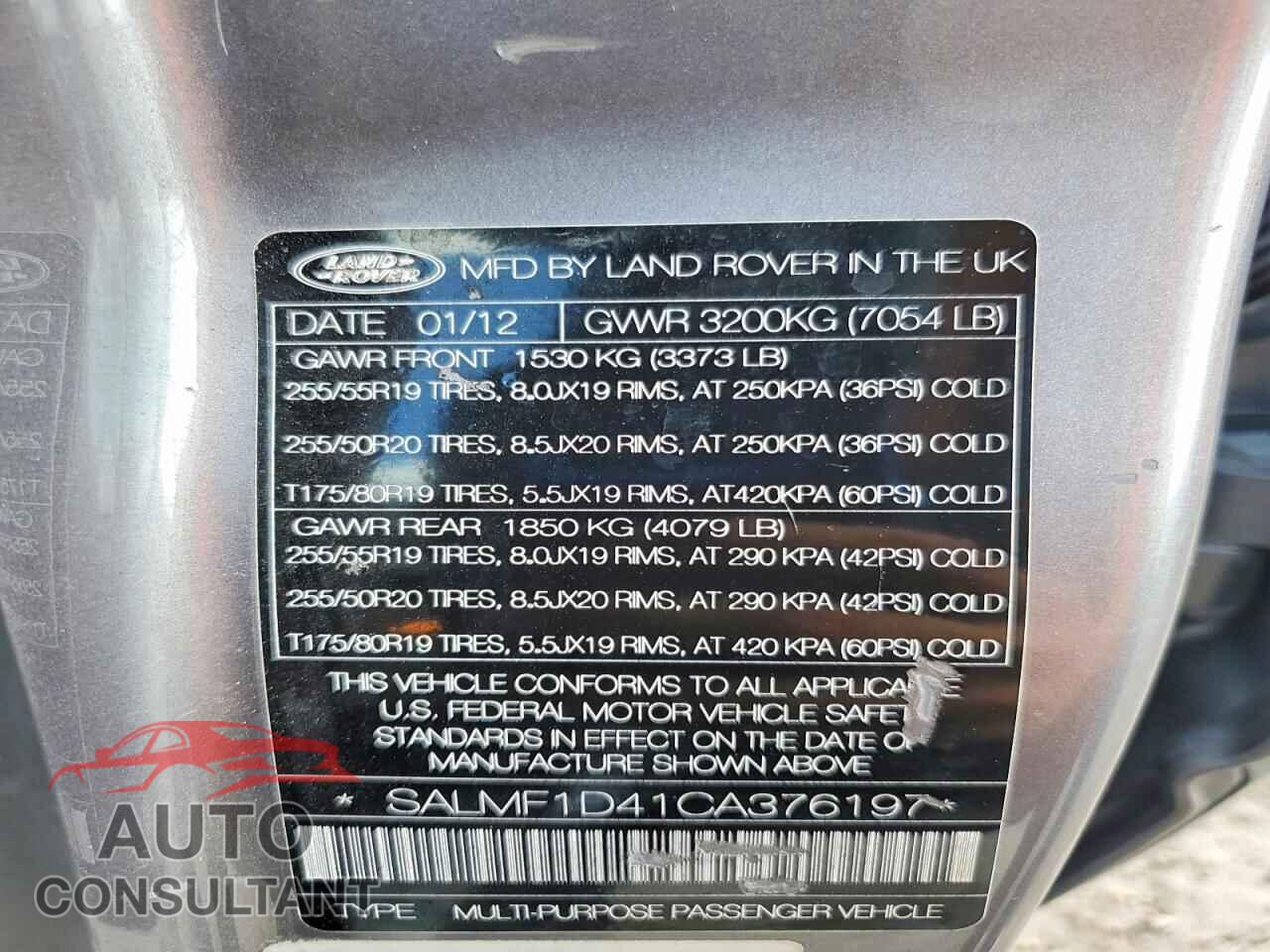 LAND ROVER RANGEROVER 2012 - SALMF1D41CA376197