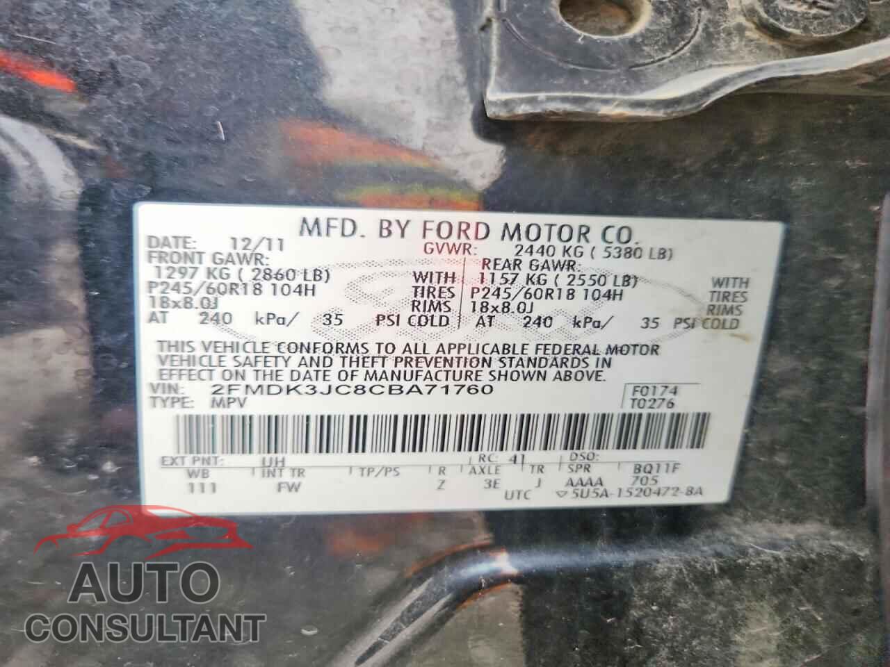 FORD EDGE 2012 - 2FMDK3JC8CBA71760