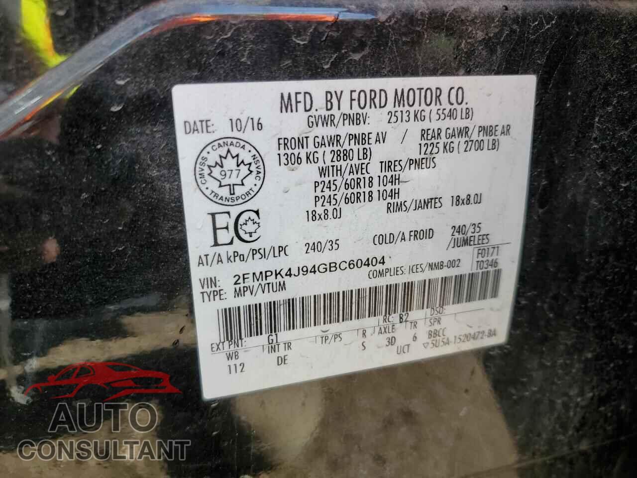 FORD EDGE 2016 - 2FMPK4J94GBC60404