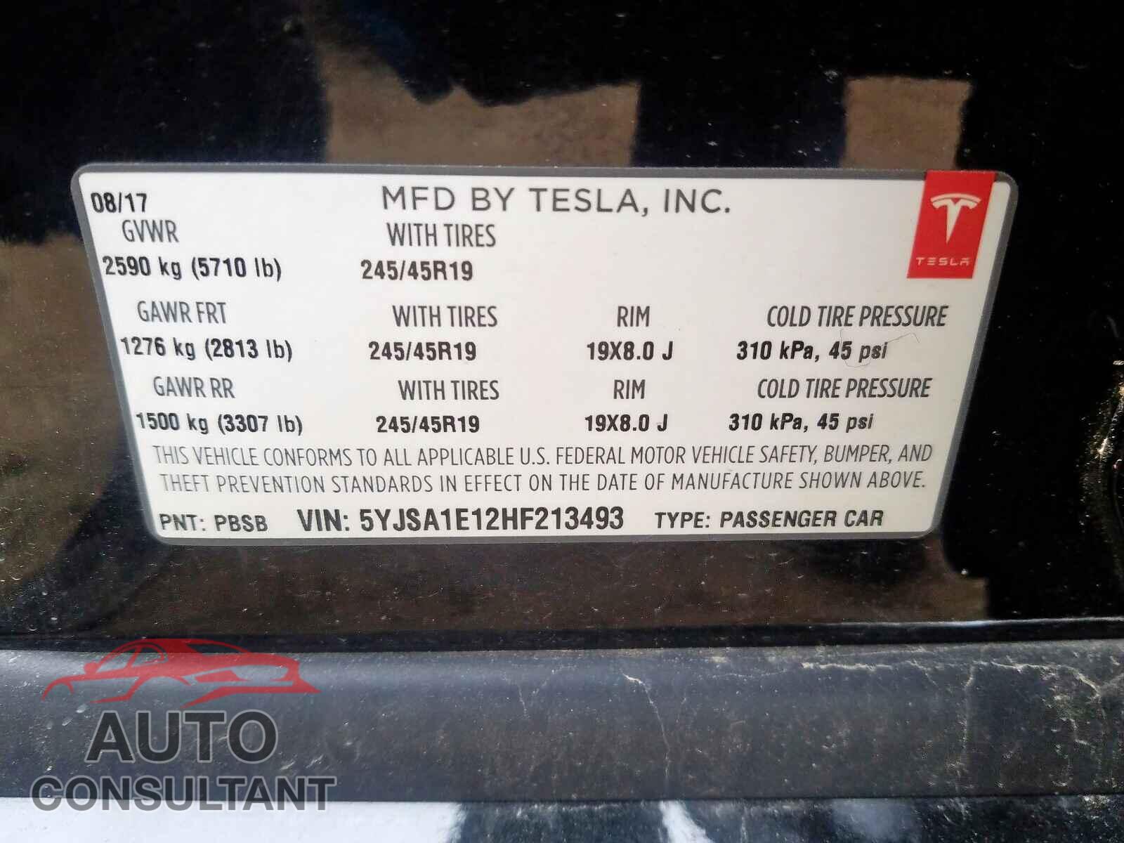 TESLA MODEL S 2017 - 5YJSA1E12HF213493