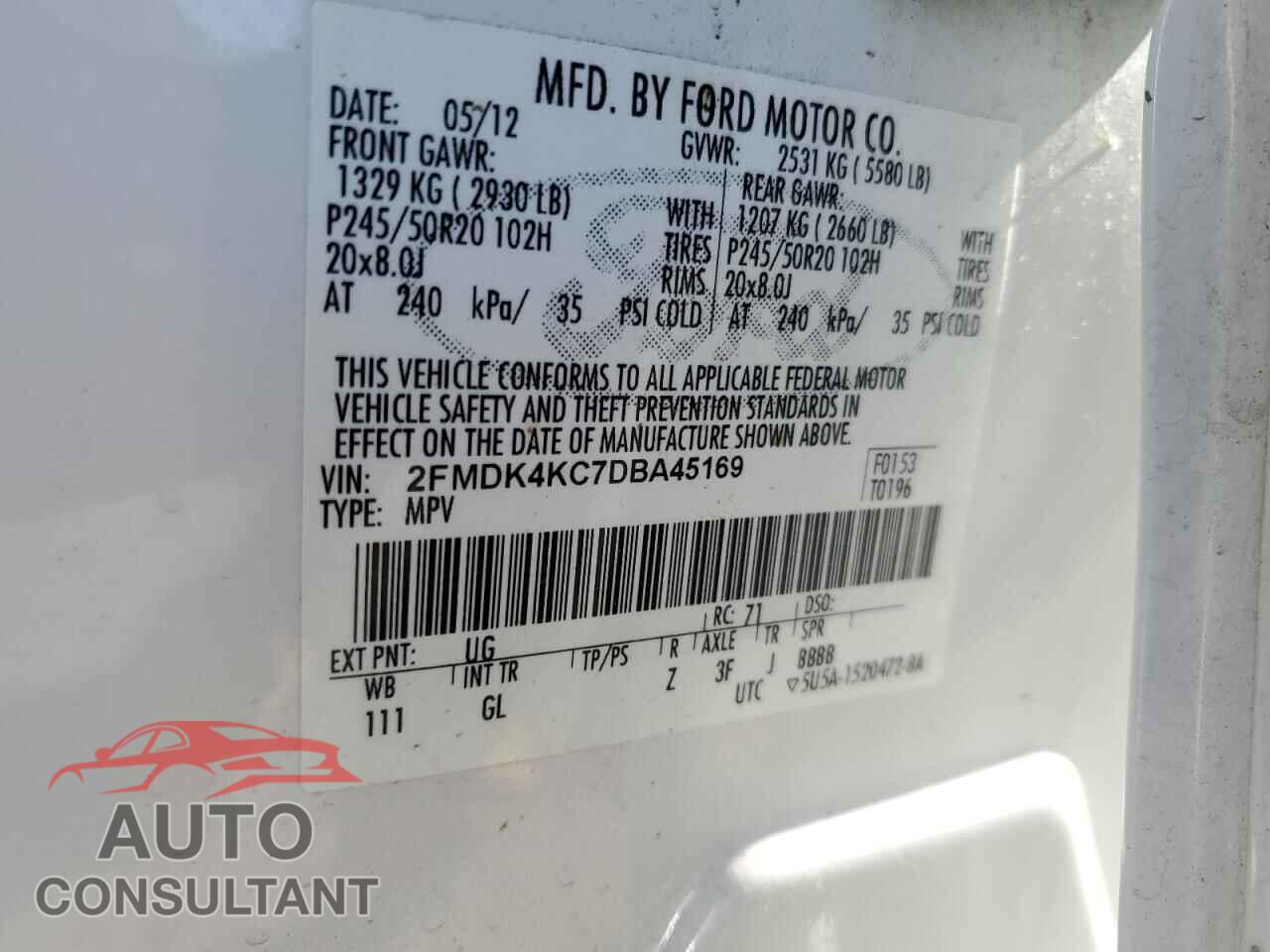 FORD EDGE 2013 - 2FMDK4KC7DBA45169