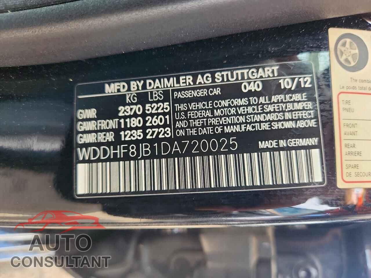 MERCEDES-BENZ E-CLASS 2013 - WDDHF8JB1DA720025
