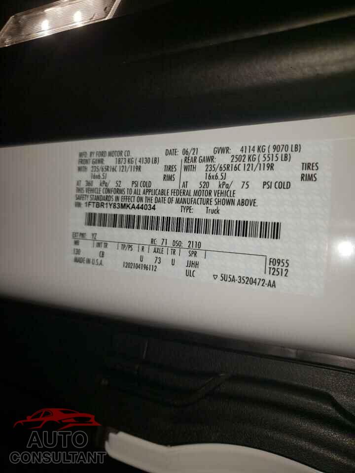 FORD TRANSIT CO 2021 - 1FTBR1Y83MKA44034