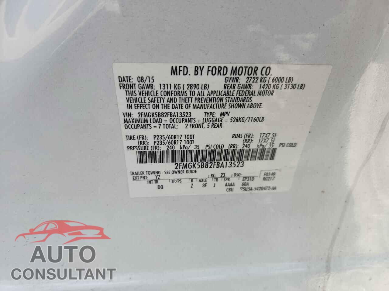 FORD FLEX 2015 - 2FMGK5B82FBA13523