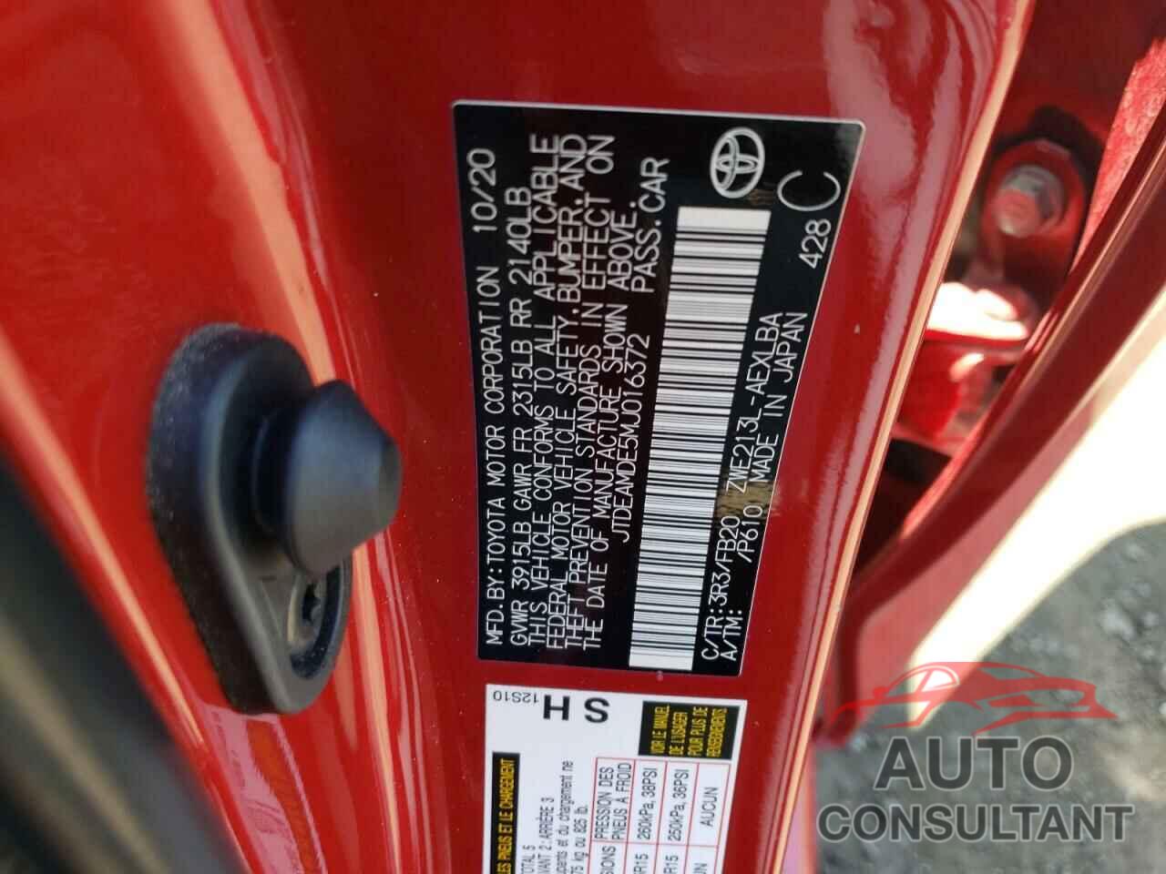 TOYOTA COROLLA 2021 - JTDEAMDE5MJ016372