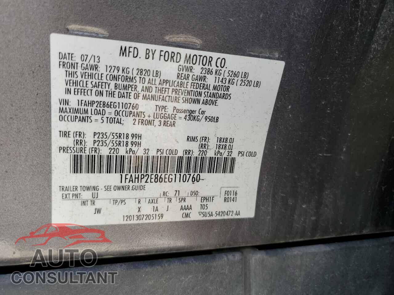 FORD TAURUS 2014 - 1FAHP2E86EG110760