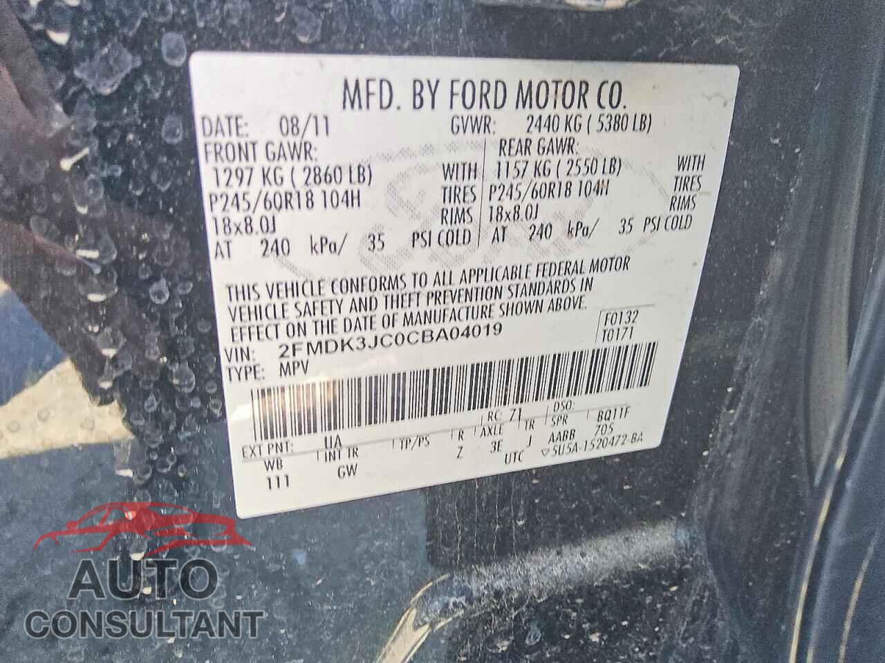 FORD EDGE 2012 - 2FMDK3JC0CBA04019
