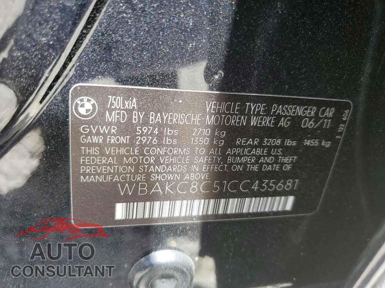 BMW 7 SERIES 2012 - WBAKC8C51CC435681
