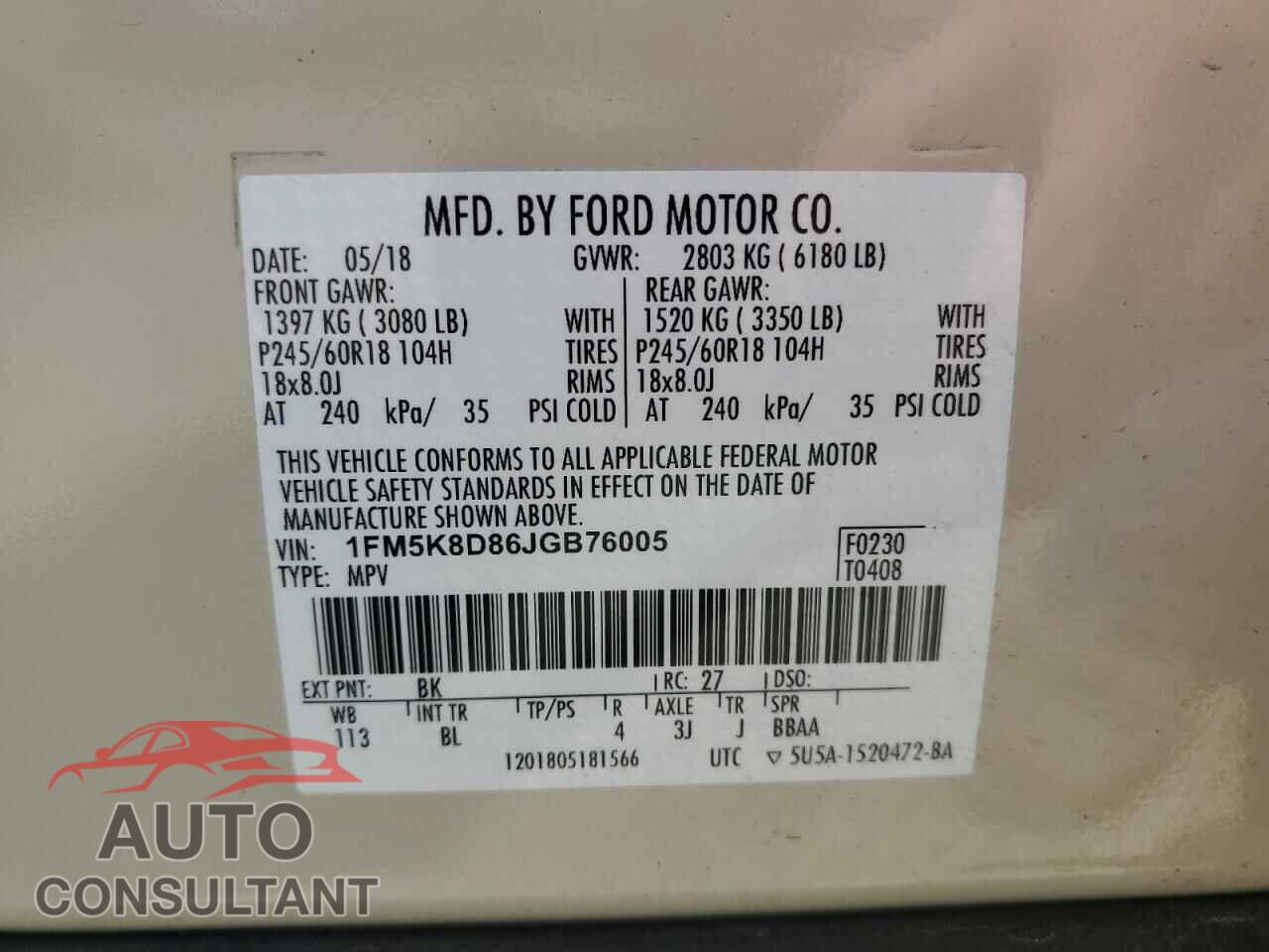 FORD EXPLORER 2018 - 1FM5K8D86JGB76005