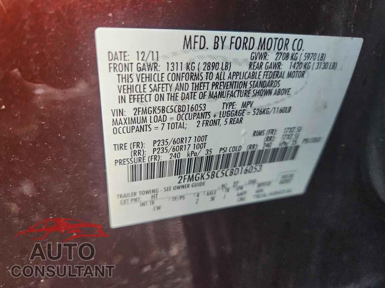 FORD FLEX 2012 - 2FMGK5BC5CBD16053