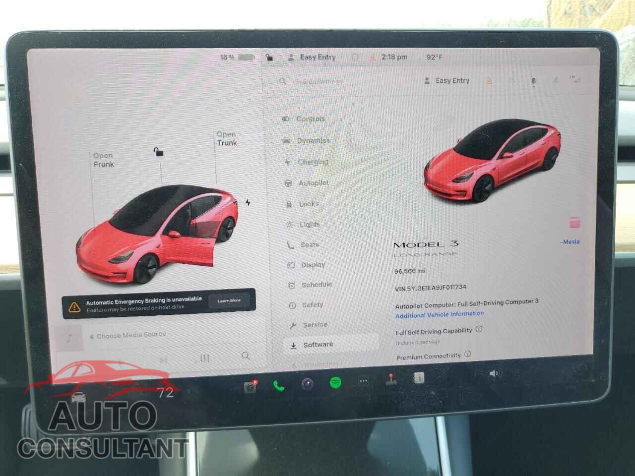 TESLA MODEL 3 2018 - 5YJ3E1EA9JF011734