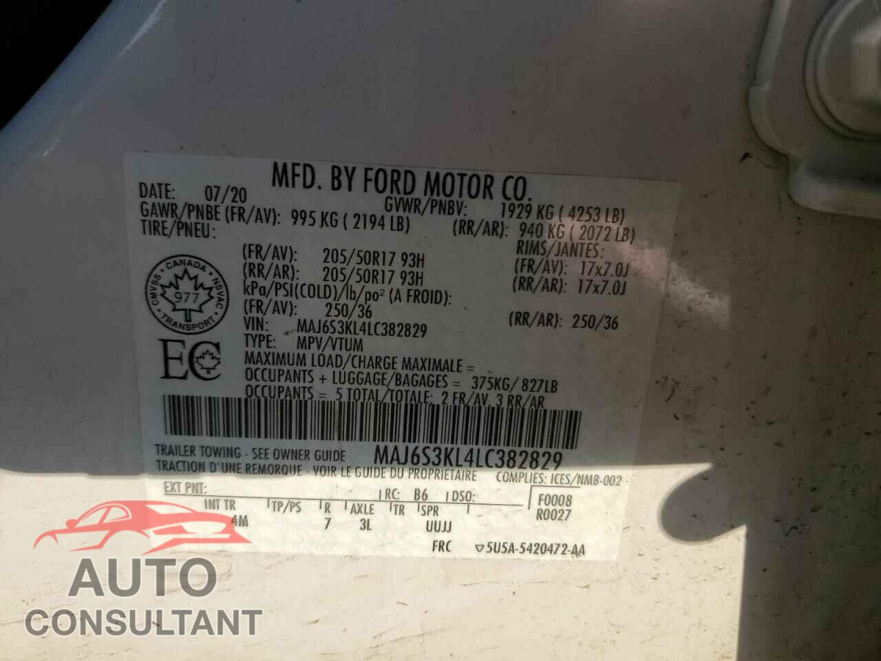 FORD ECOSPORT 2020 - MAJ6S3KL4LC382829