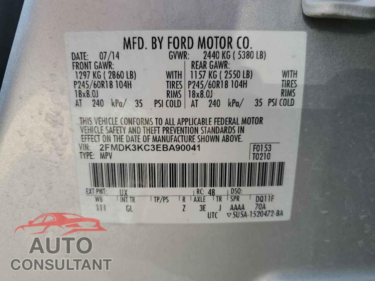 FORD EDGE 2014 - 2FMDK3KC3EBA90041