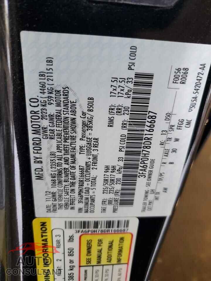 FORD FUSION 2013 - 3FA6P0H78DR166687