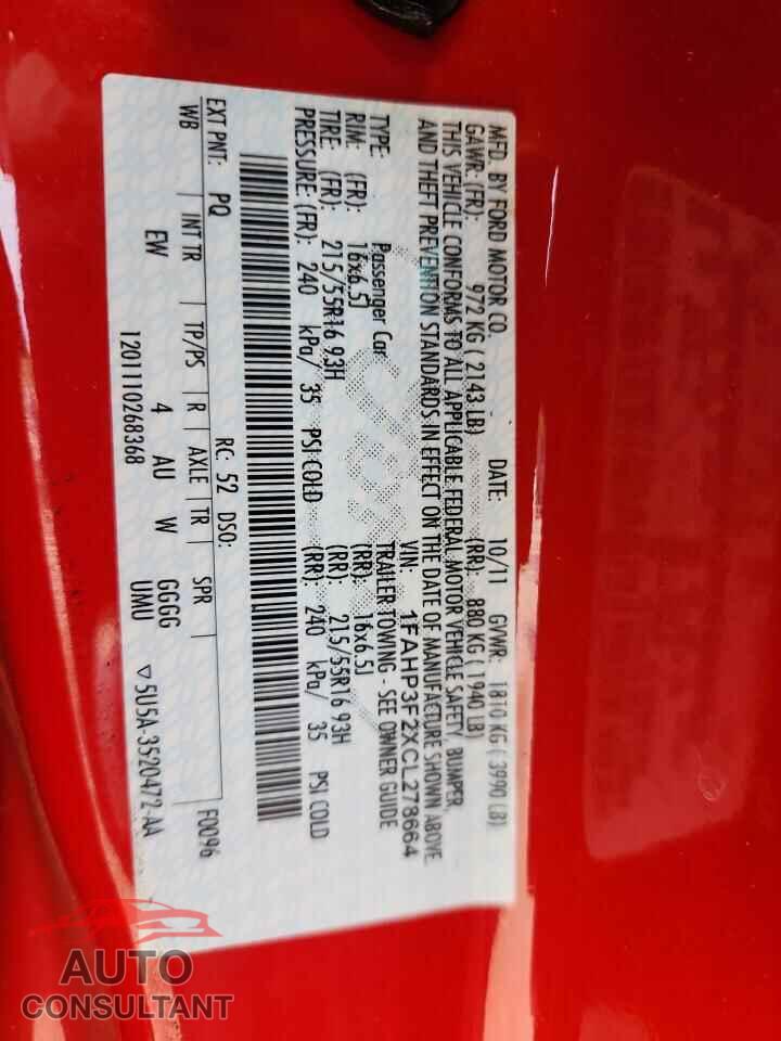 FORD FOCUS 2012 - 1FAHP3F2XCL278664