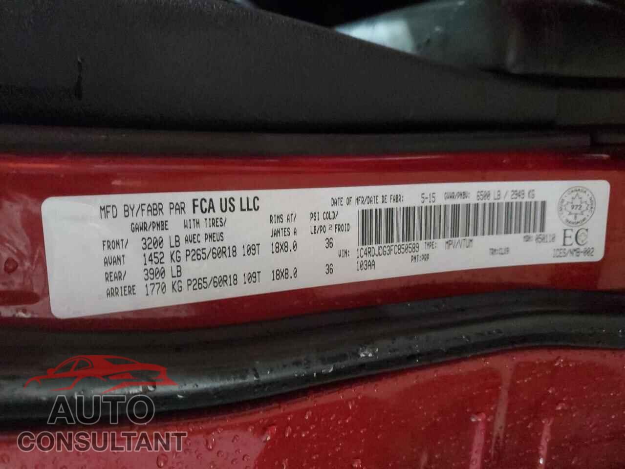 DODGE DURANGO 2015 - 1C4RDJDG3FC850589