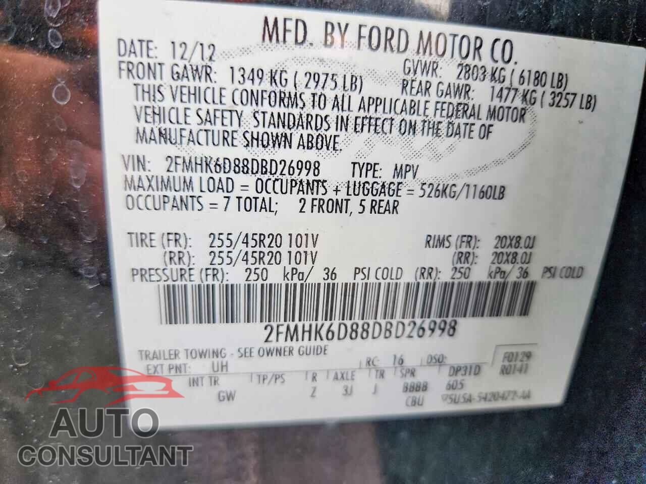 FORD FLEX 2013 - 2FMHK6D88DBD26998