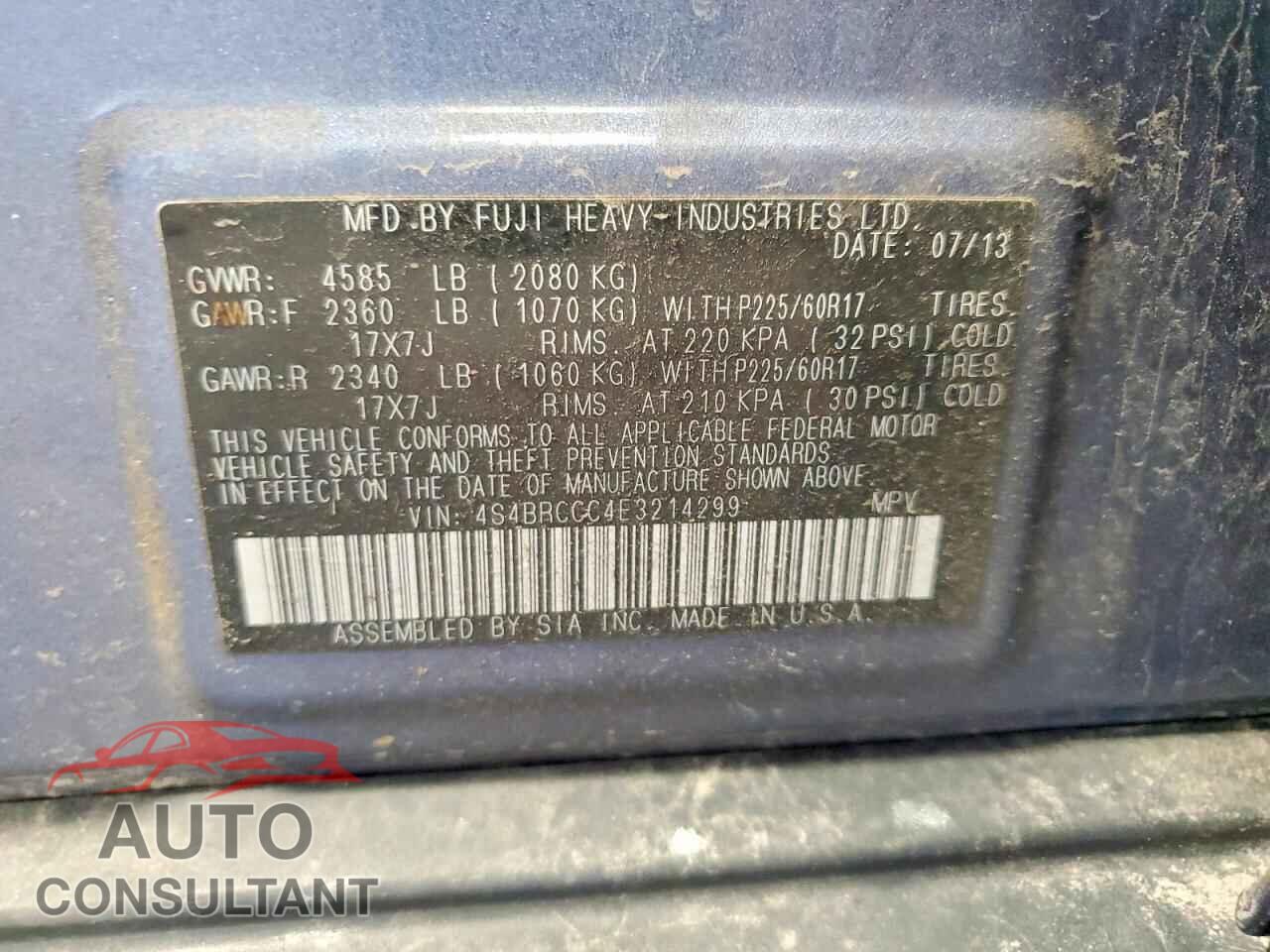 SUBARU OUTBACK 2014 - 4S4BRCCC4E3214299