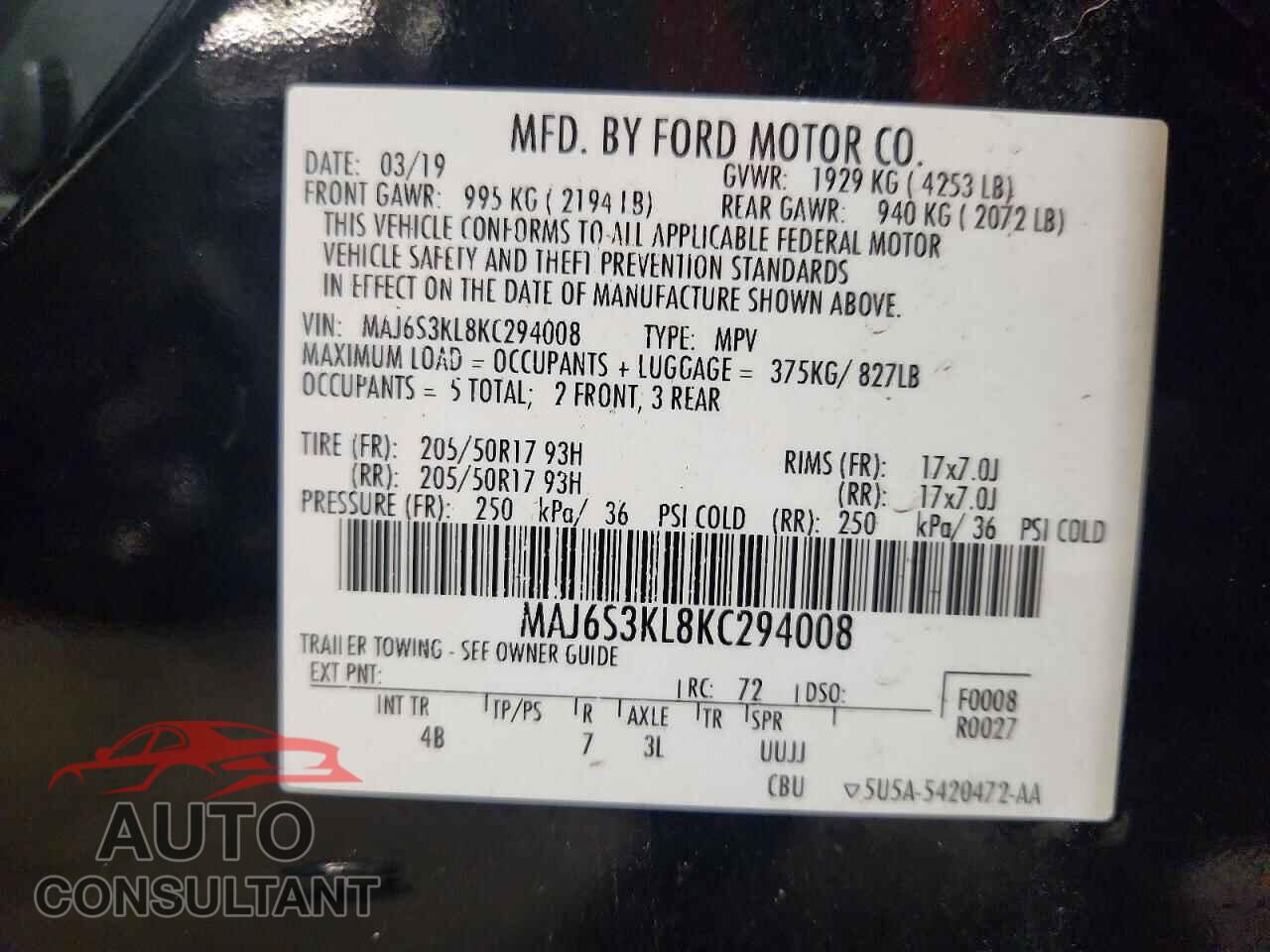 FORD ECOSPORT 2019 - MAJ6S3KL8KC294008