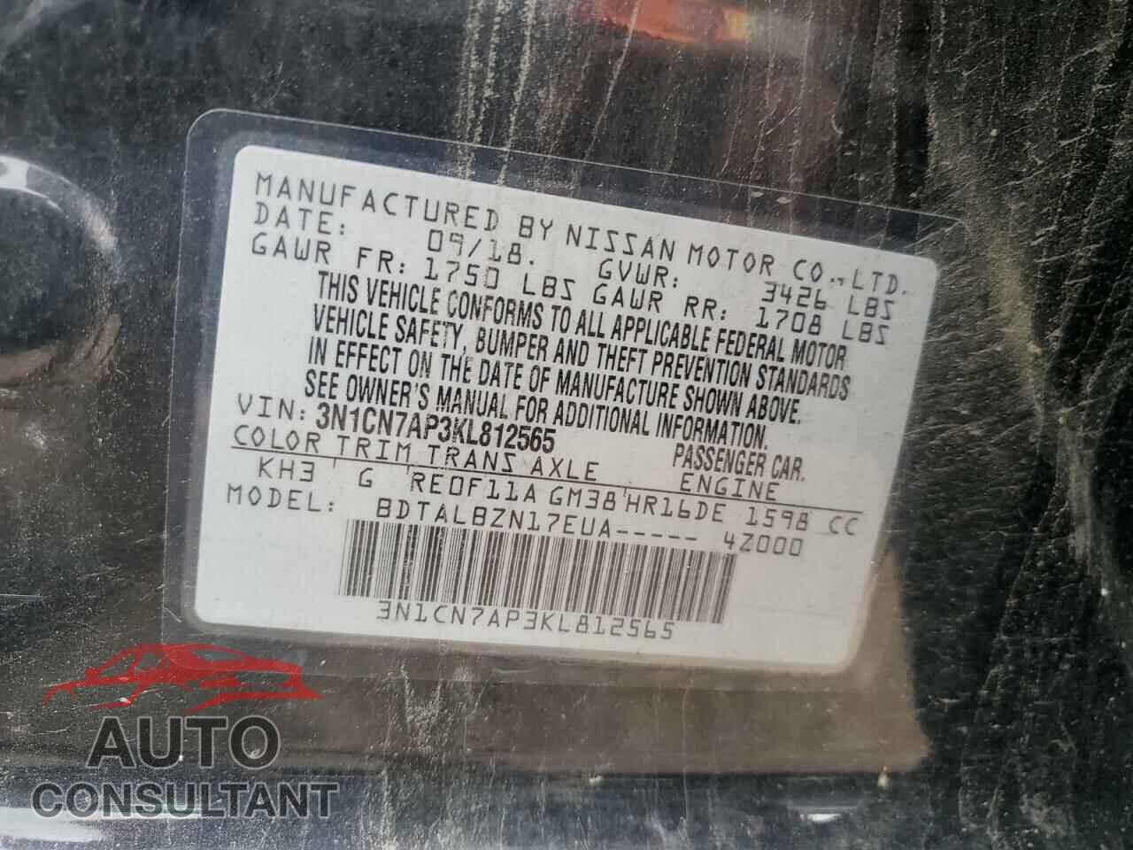 NISSAN VERSA 2019 - 3N1CN7AP3KL812565