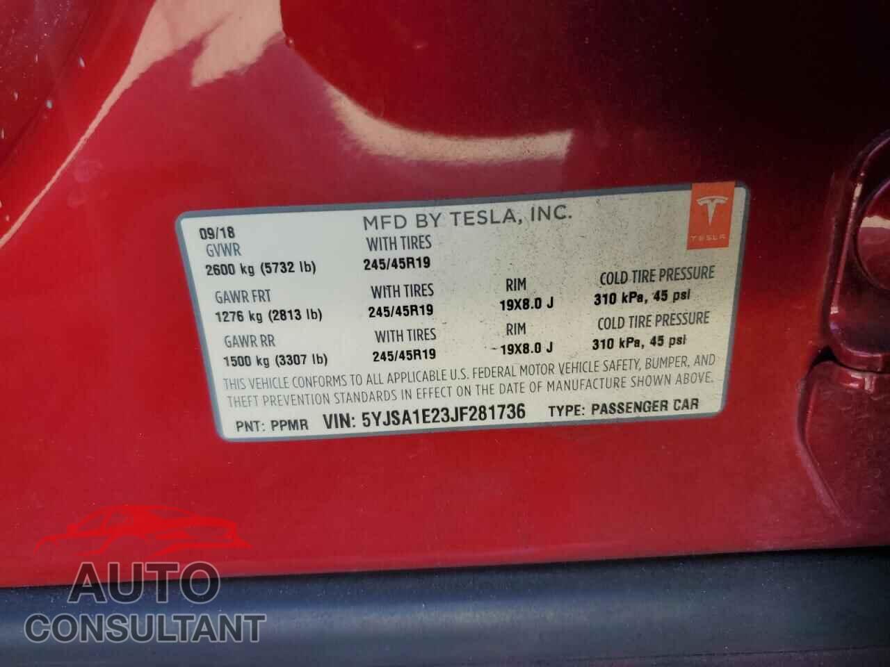 TESLA MODEL S 2018 - 5YJSA1E23JF281736