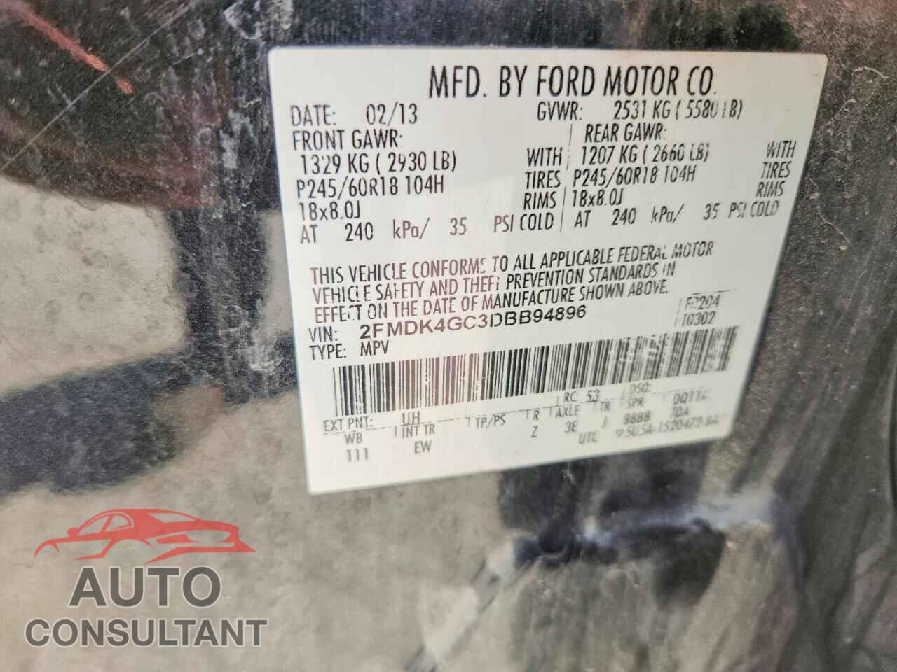 FORD EDGE 2013 - 2FMDK4GC3DBB94896
