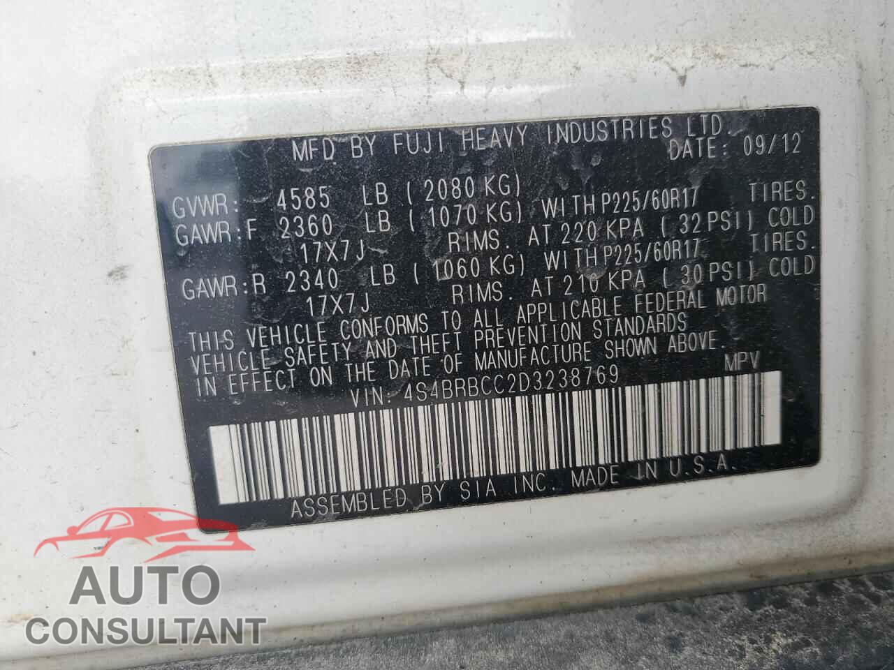 SUBARU OUTBACK 2013 - 4S4BRBCC2D3238769
