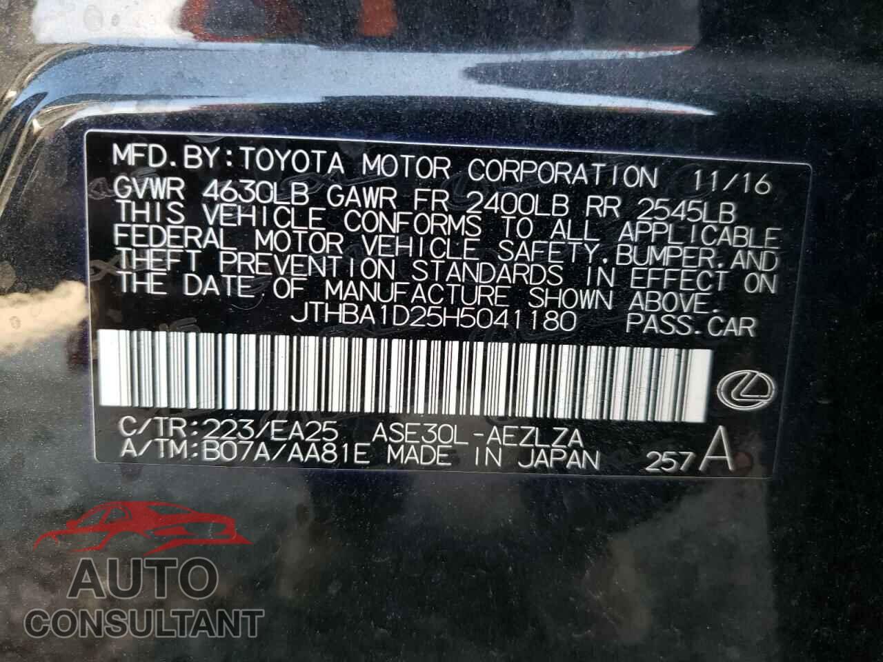 LEXUS IS 2017 - JTHBA1D25H5041180